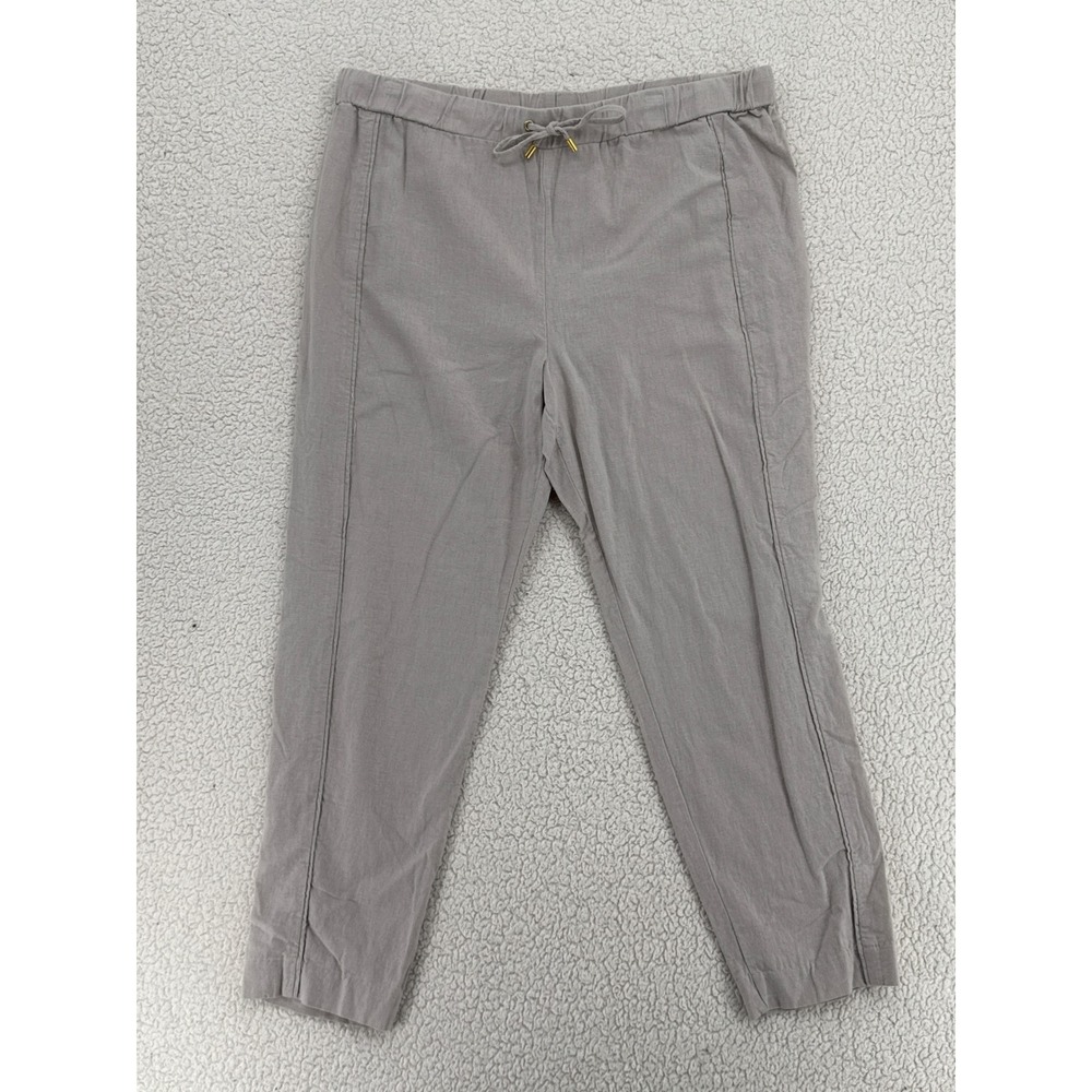 ELLEN TRACY Women Size L Tan Khaki Linen Blend Cropped Pants Drawstring Waist